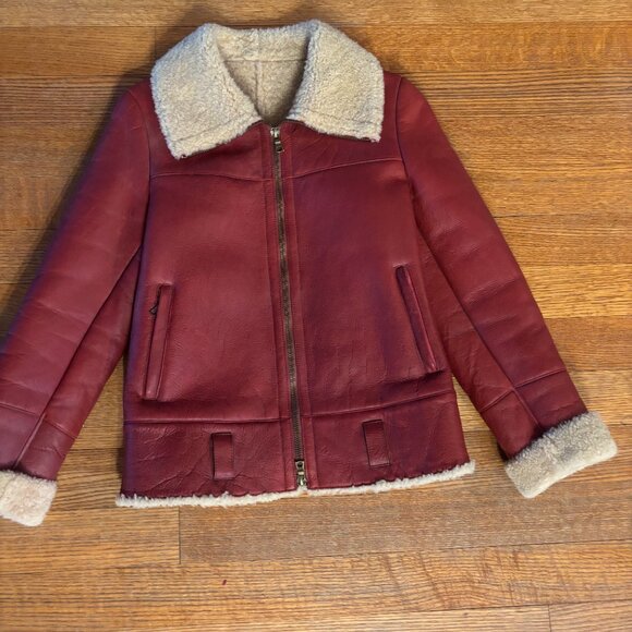 Santacroce Faded Red Italian Leather Shearling-Lined Jacket - Picture 11 of 11